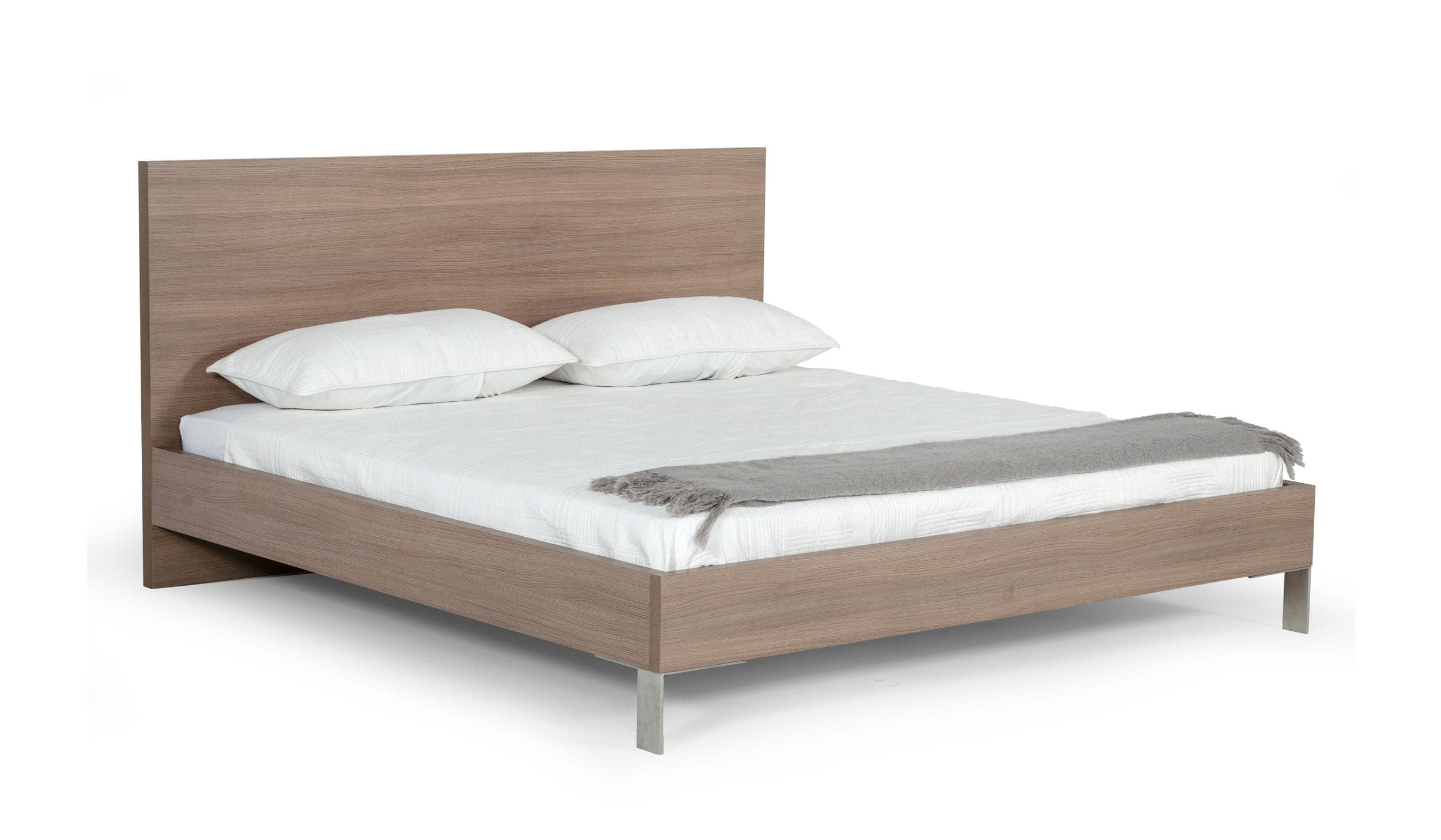 Queen Nova Domus Boston - Modern Brown Oak & Brushed Stainless Steel Bed