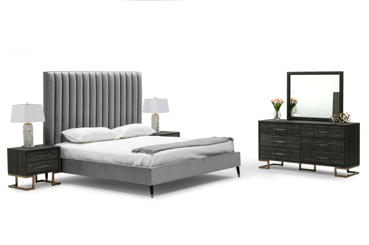 Modrest Hemlock - Queen Modern Grey Velvet Bed