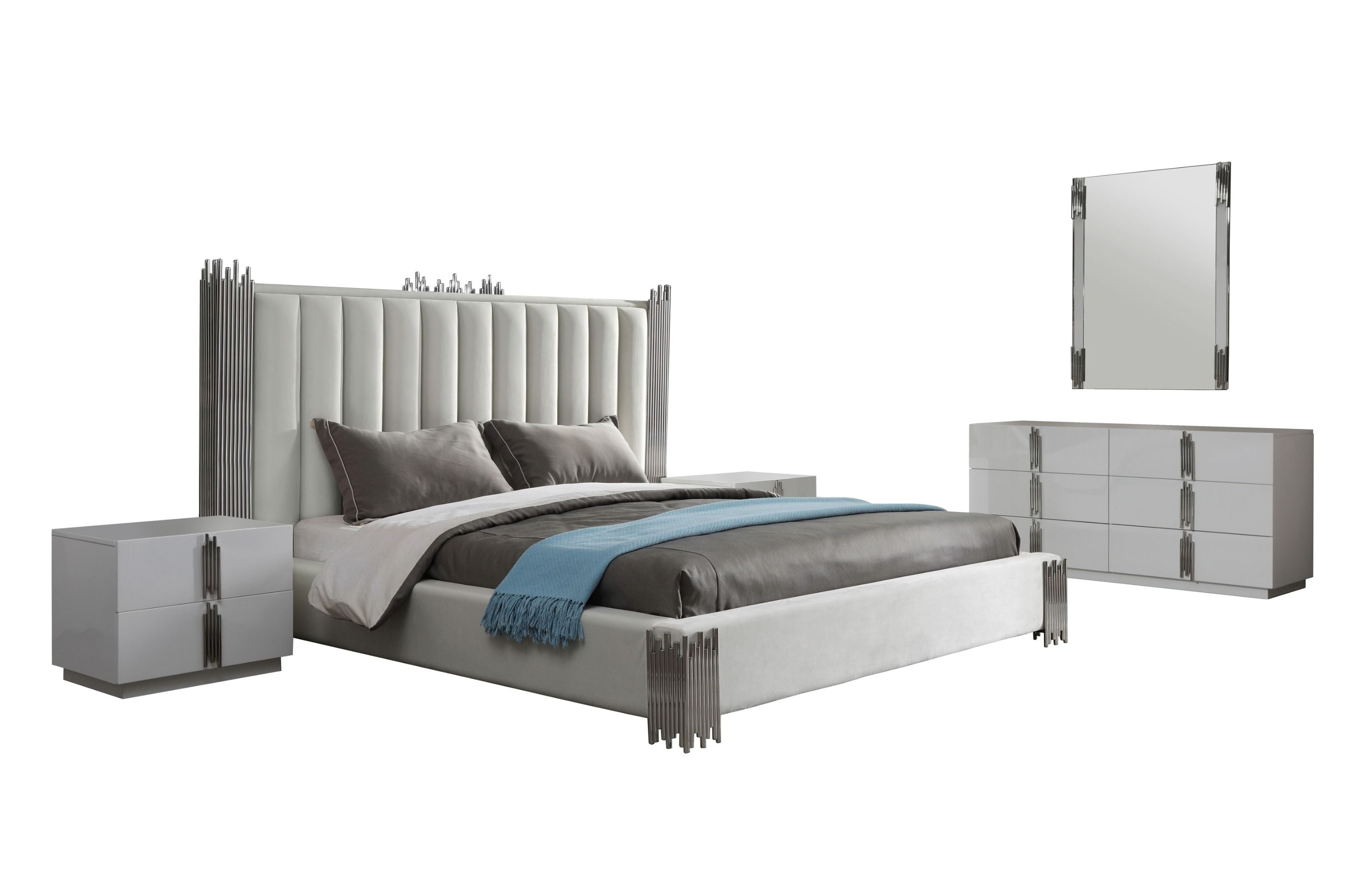 Eastern King Modrest Token - Modern White & Stainless Steel Bedroom Set