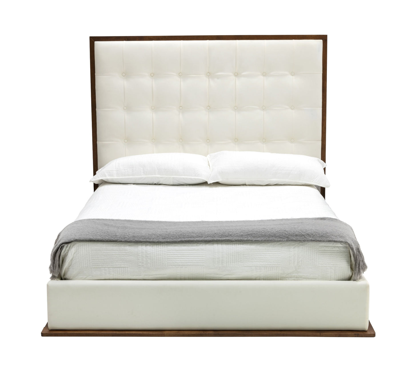 Modrest Amberlie - Queen White Vegan Leather & Walnut Bed