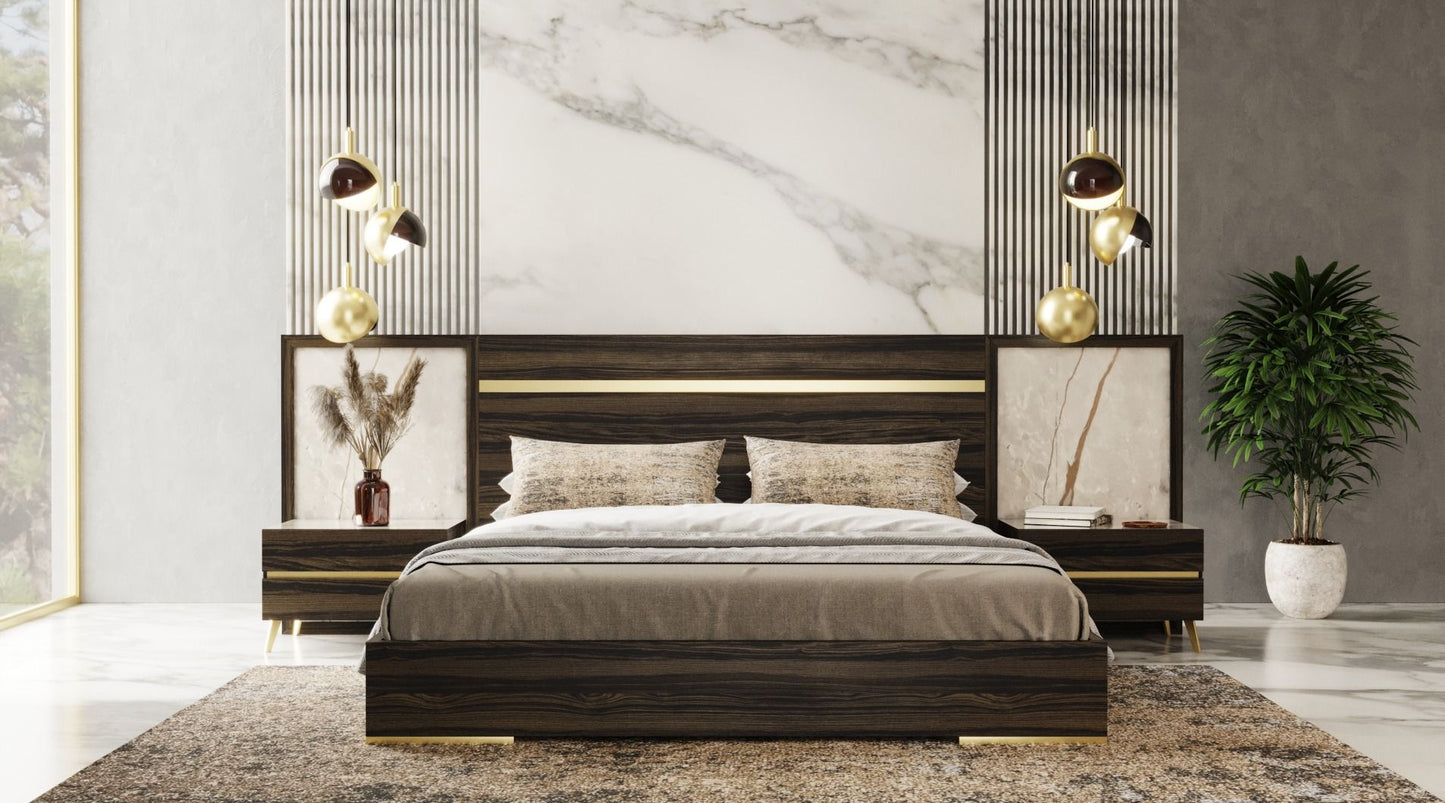 Nova Domus Velondra - Queen Modern Eucalypto + Marble Bed with Two Nightstands