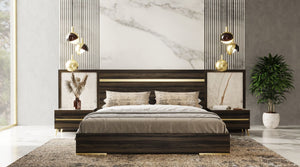 Nova Domus Velondra - Eastern King Modern Eucalypto + Marble Bed with Two Nightstands