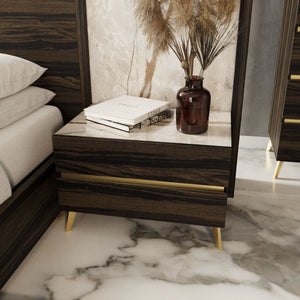 Nova Domus Velondra - Queen Modern Eucalypto + Marble Bed with Two Nightstands