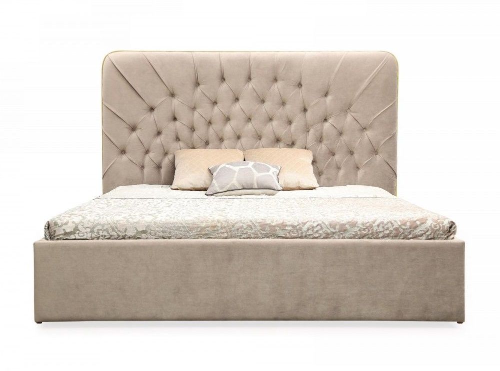 Modrest Moontide - Queen Glam Beige Velvet and Brushed Brass Bed