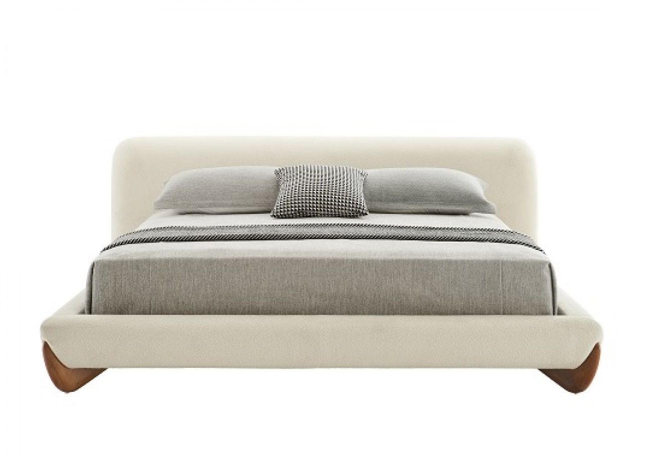 Modrest Fleury - Contemporary Cream Fabric and Walnut  Bed-queen