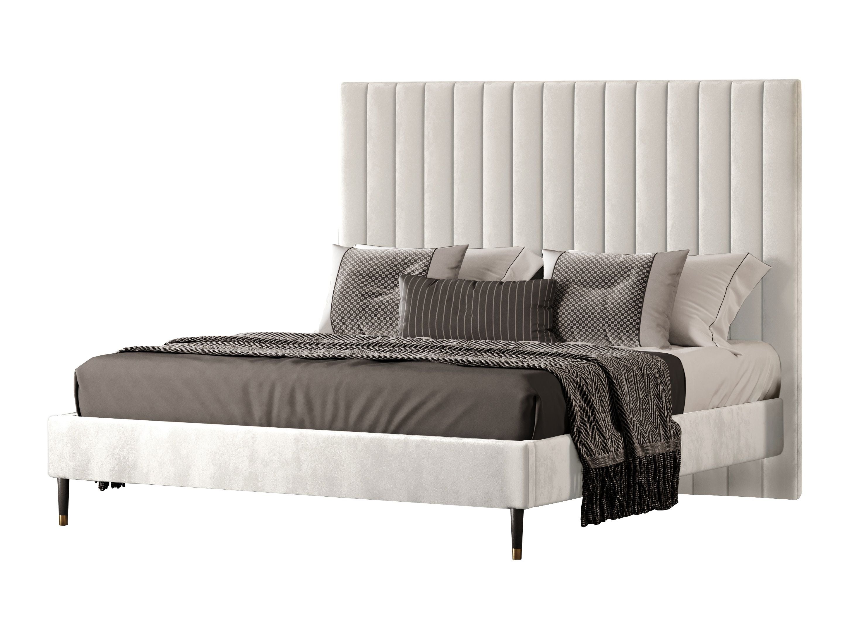 Modrest Hemlock - Contemporary White Fabric Q Bed