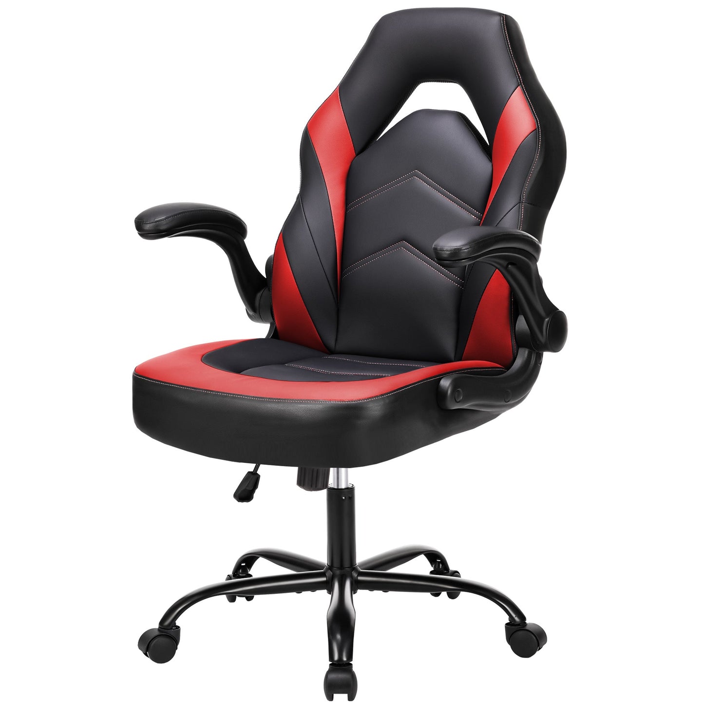 Walker Edison - Gaming Chair - PU Leather Computer Chair Ergonomic Office Chair with Lumbar Support, Height Adjustable Rolling Desk Chairs with Flip-up Armrests