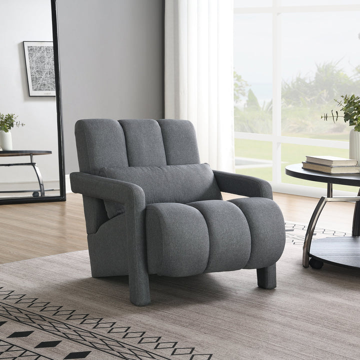 Walker Edison - Modern Upholstered accent chair, Comfortable Linen Fabric with a pillow for Living room, bedroom - Linen, Dark Grey