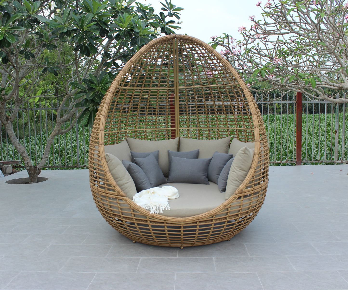 Renava Cocoon - Outdoor Beige + Wicker Lounge Bed