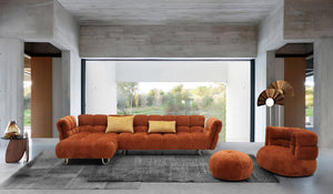 Divani Casa Jacinda - Modern Burnt Orange Fabric Left Facing Sectional Sofa + 2 Yellow Pillows