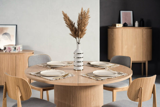 Modrest Miami - Modern Natural Oak Round Dining Table With Extension