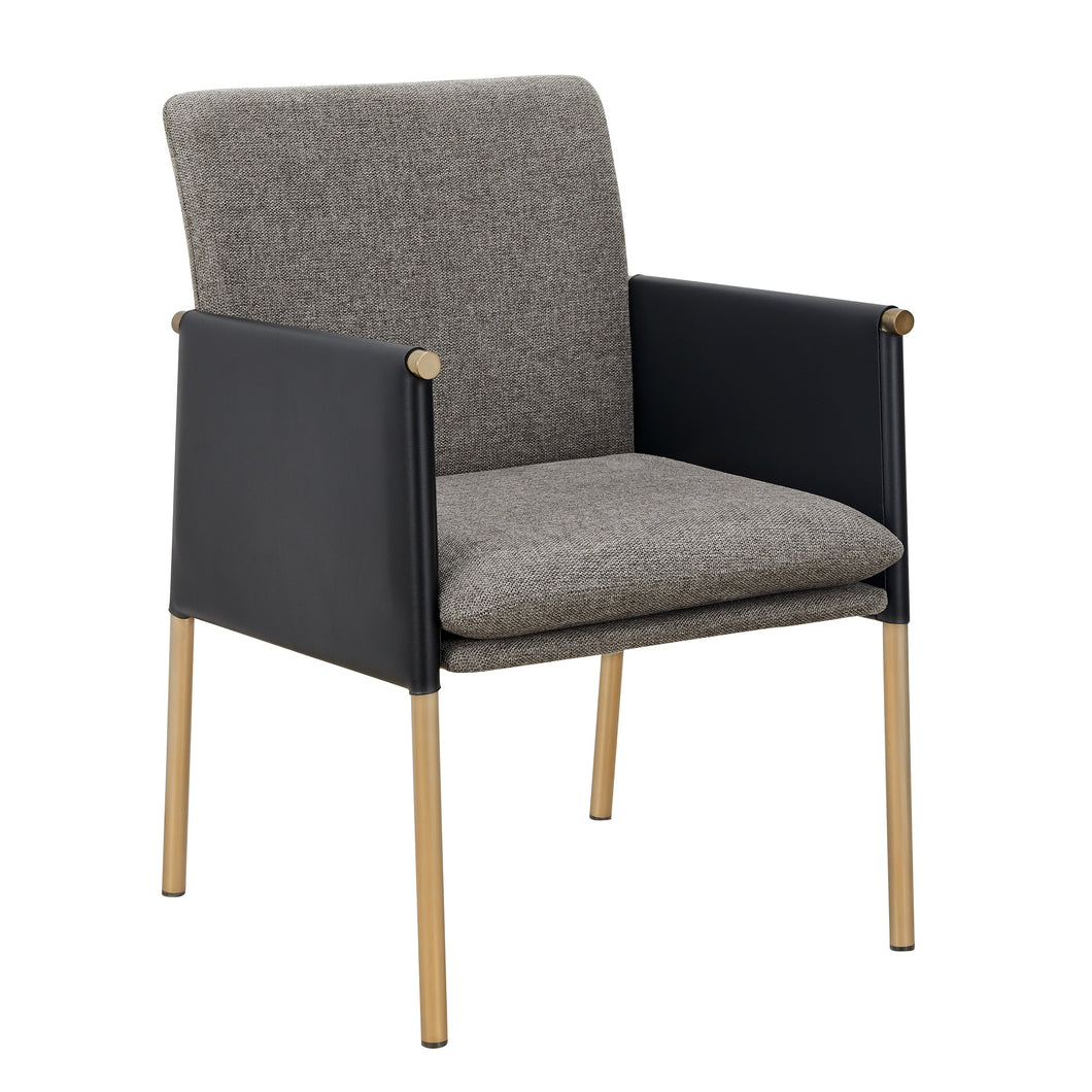 Modrest Engel - Modern Dark Grey Vegan Leather + Grey Fabric + Antique Brass Dining Chair