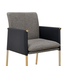Load image into Gallery viewer, Modrest Engel - Modern Dark Grey Vegan Leather + Grey Fabric + Antique Brass Dining Chair
