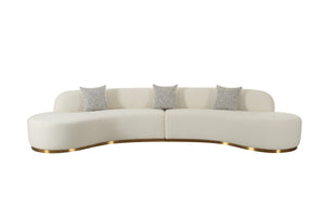 Divani Casa Frontier - Glam Beige Fabric Curved Sectional Sofa with Grey Pillows