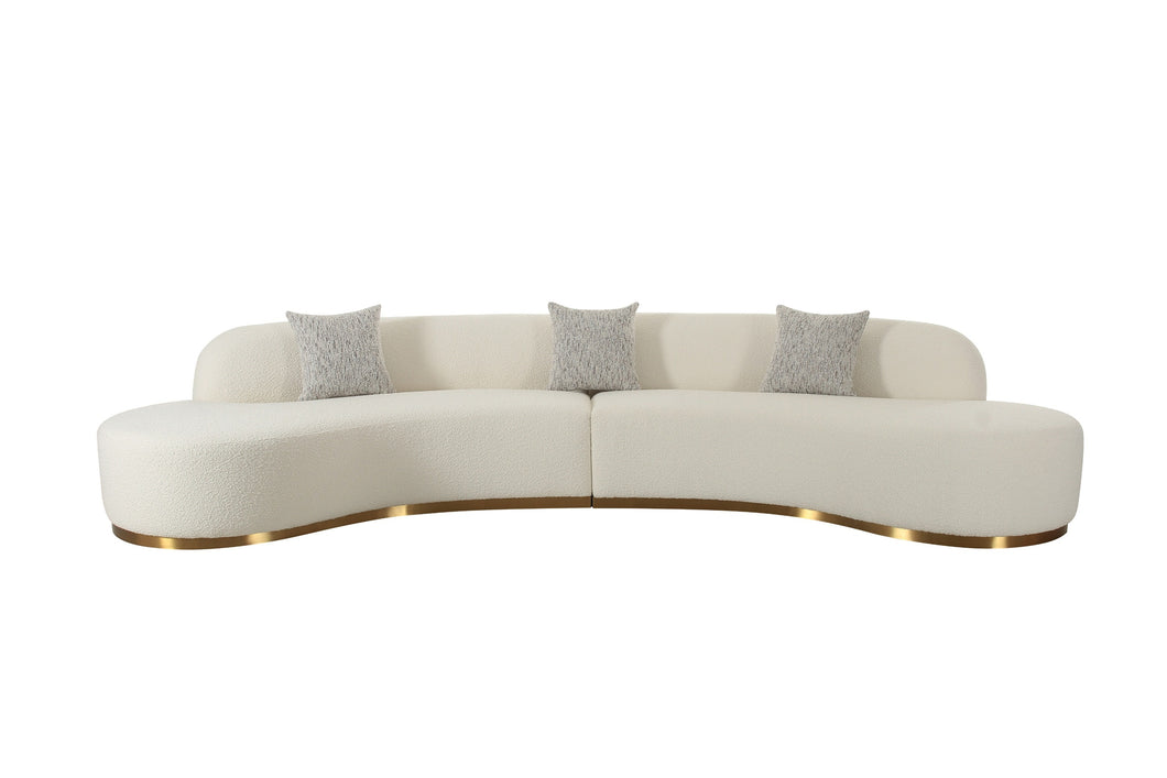Divani Casa Frontier - Glam Beige Fabric Curved Sectional Sofa with Grey Pillows