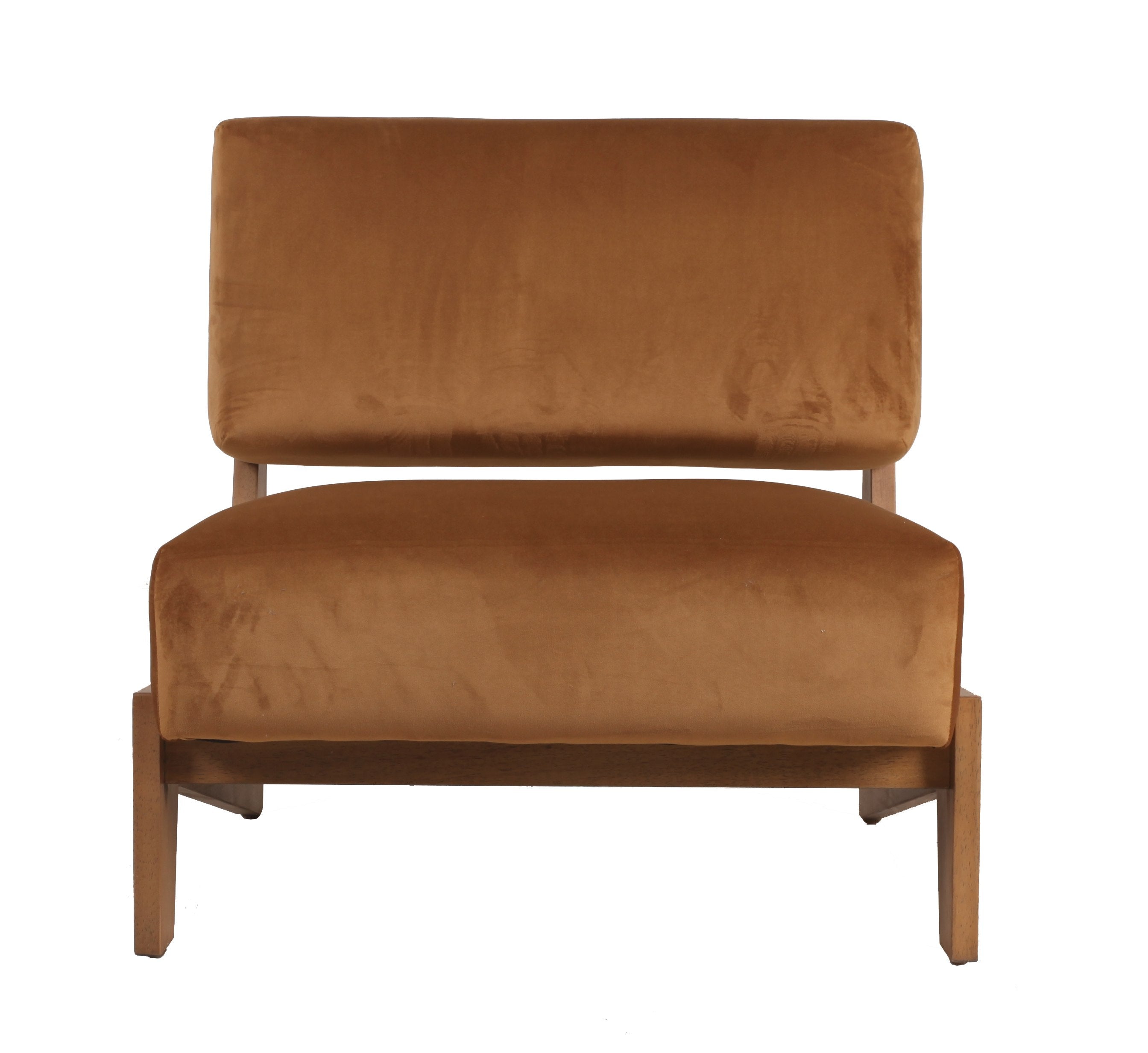 Modrest Tucker - Mid-Century Modern Camel Velvet + Chestnut Accent Chair