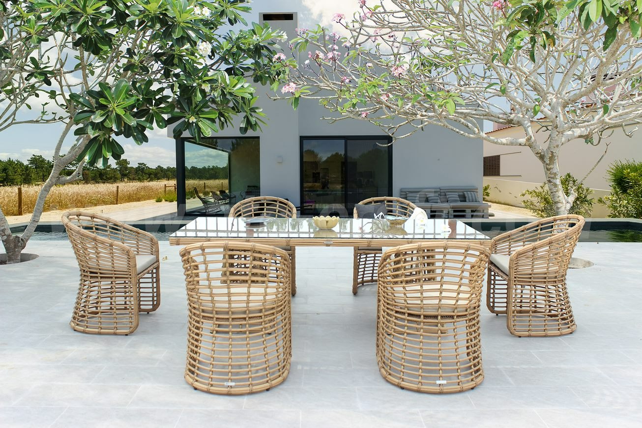 Renava Mina - Outdoor Bamboo Wicker Dining Table Set