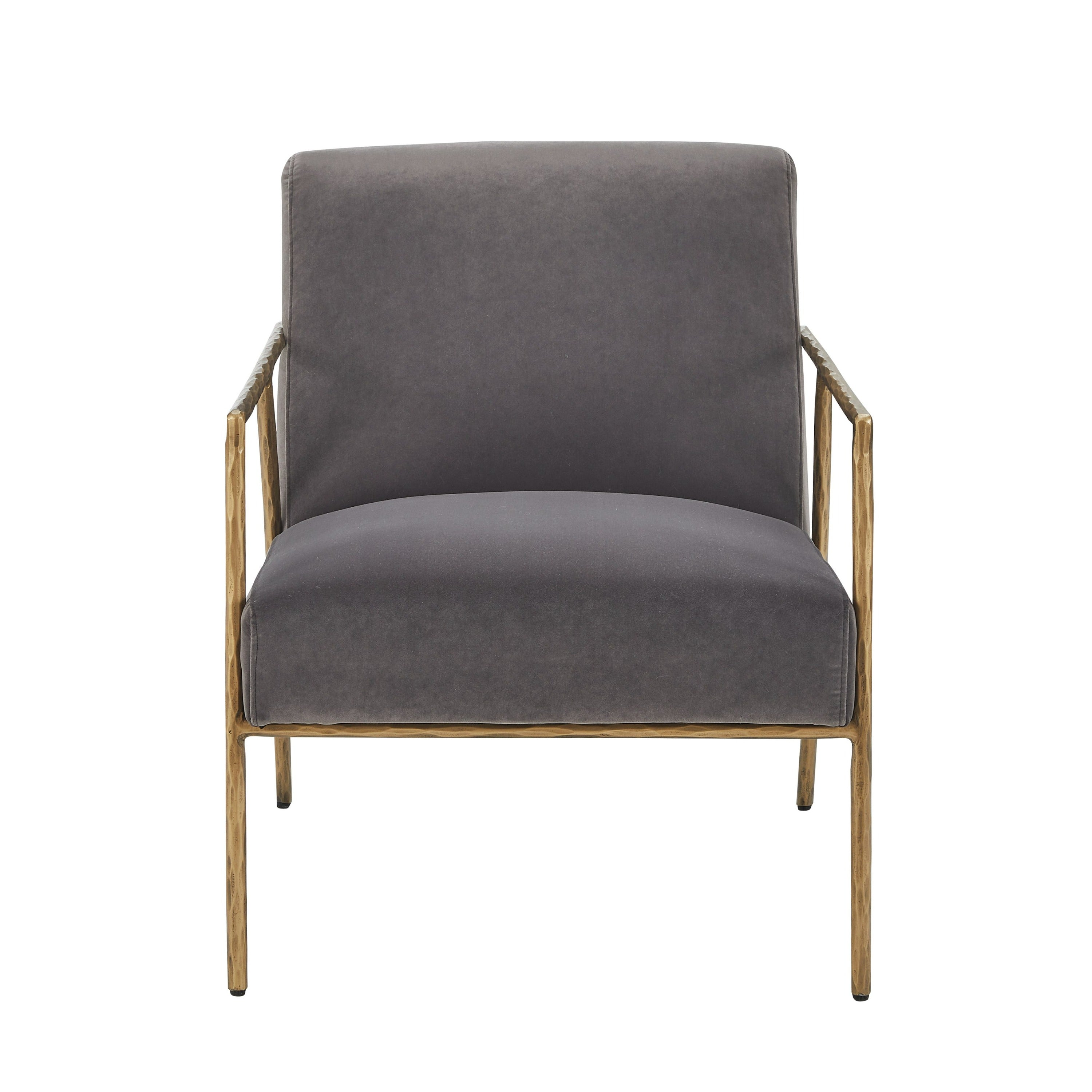 Modrest Gibbons - Modern Grey Velvet + Forged Gold Accent Chair