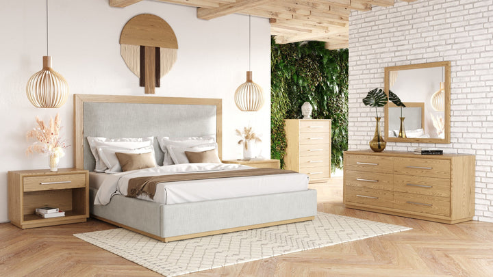 California King Nova Domus Santa Barbara - Modern Grey Fabric + Natural Bedroom Set