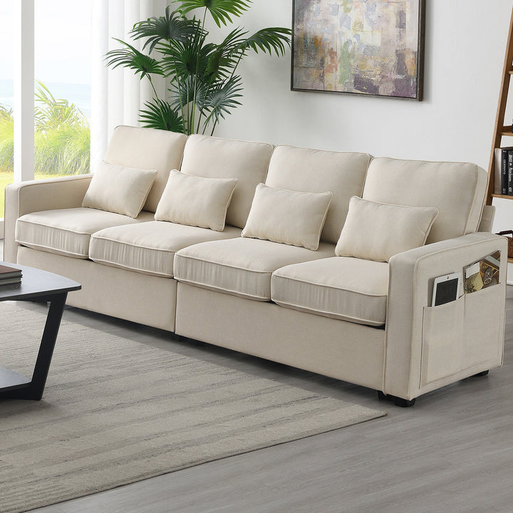 Walker Edison | Linen Fabric 104" 4-Seater Sofa with Storage