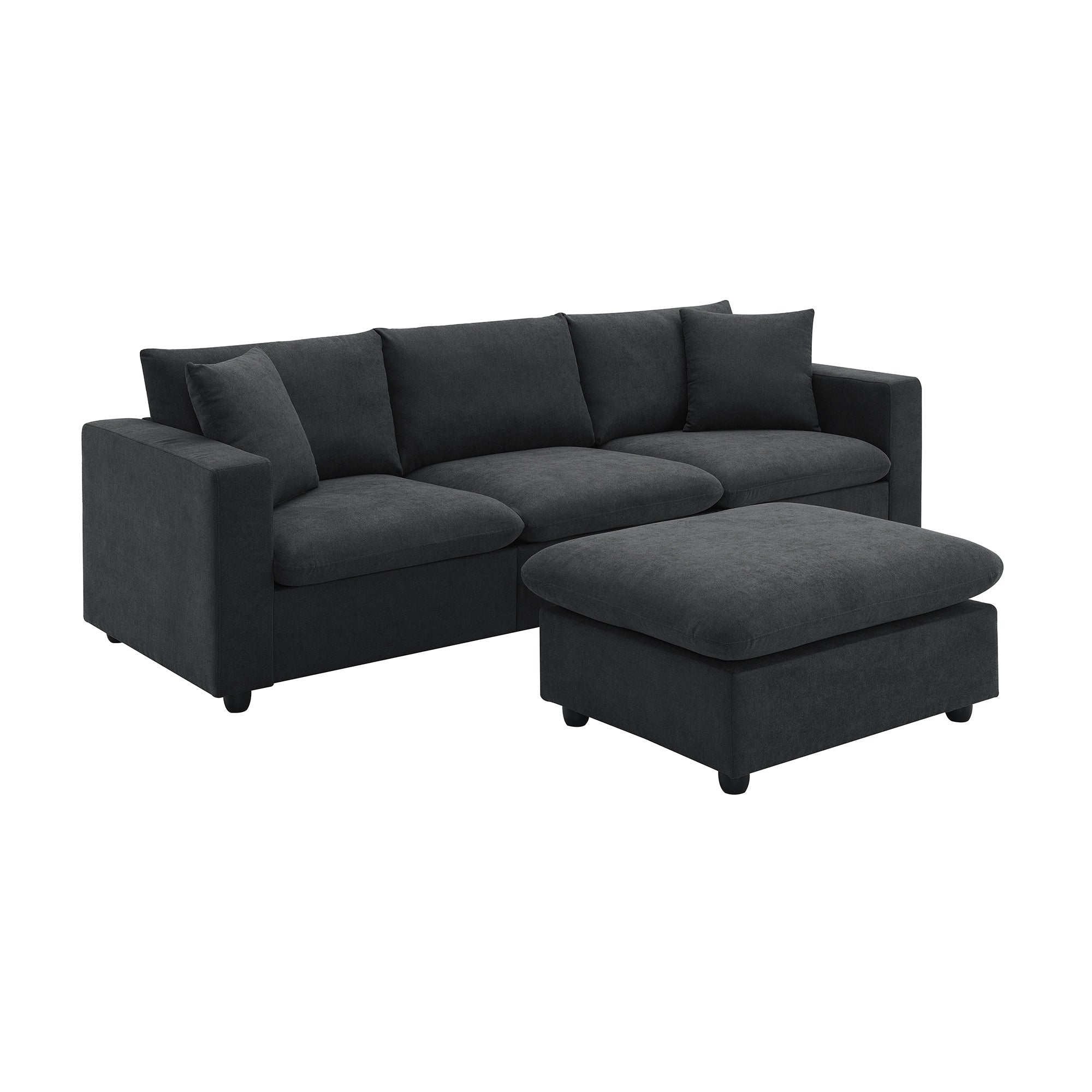 Walker Edison - Modern Sectional Sofa, L-shaped Couch Set with 2 pillows, 4-seat Polyester Fabric Couch Set with Convertible Ottoman for Living Room, Apartment, Office