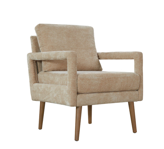 Walker Edison - Mid-Century Armchair, Accent Chair with Chenille Armrest & Soft Cushion for Living Room, Bedroom, Home Office, Study, Beige