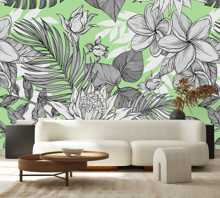 Green Exotic Floral Wallpaper