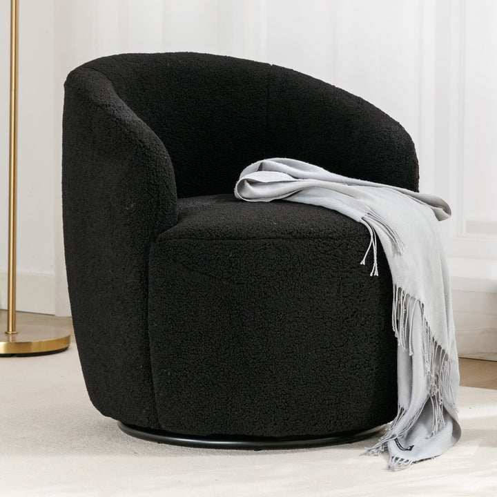 Walker Edison - Teddy Fabric Swivel Accent Armchair Barrel Chair With Black Powder Coating Metal Ring, Black