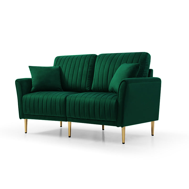 Walker Edison - 2-Seater Sofa Couch With Channel Tufted on Back and Seat Cushions, Two Throw Pillows, Velvet Green