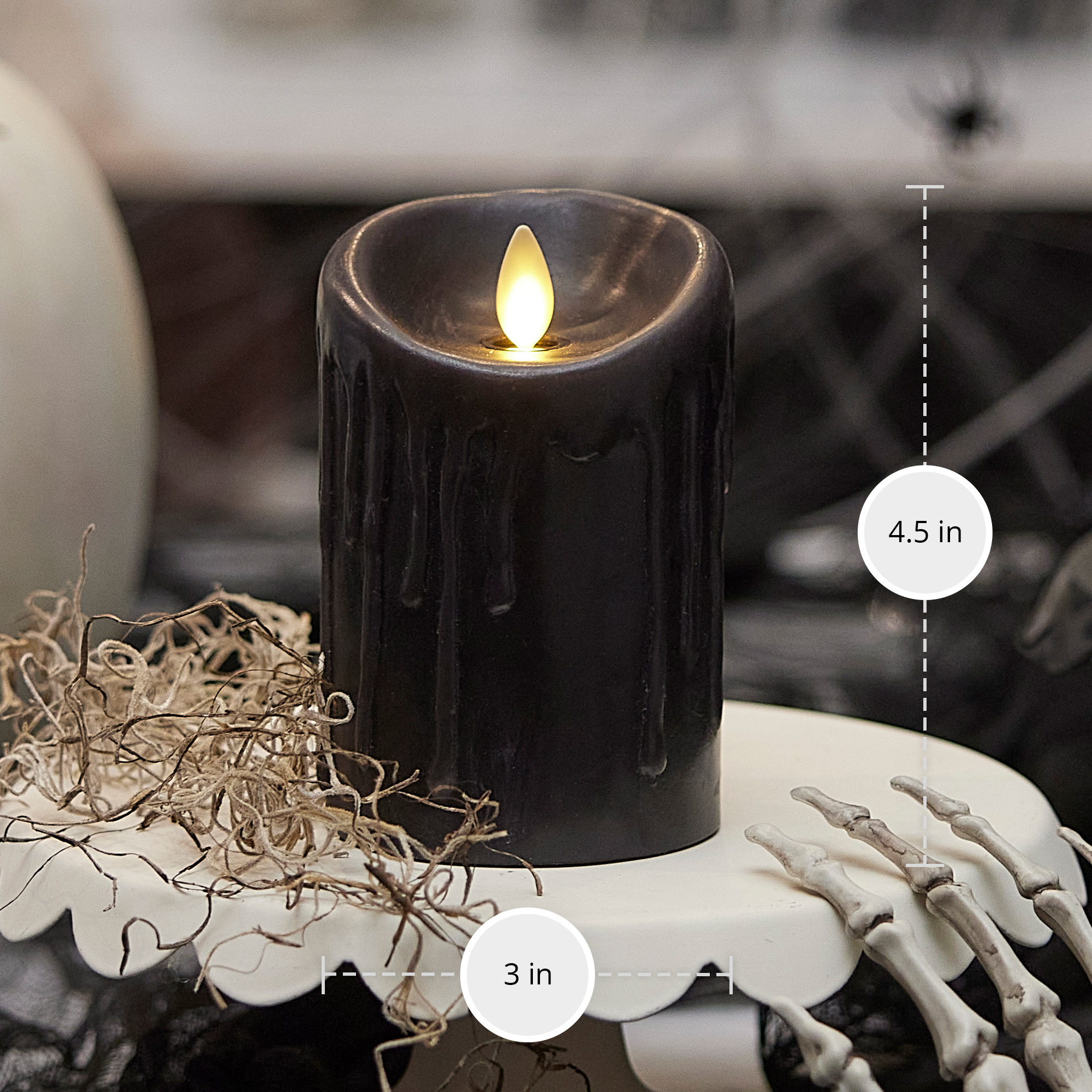 Black Wax Drip Flameless Candle Pillar