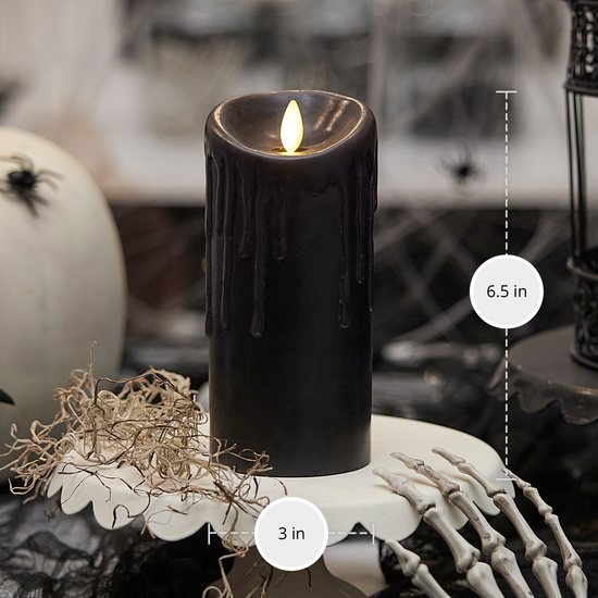 Black Wax Drip Flameless Candle Pillar