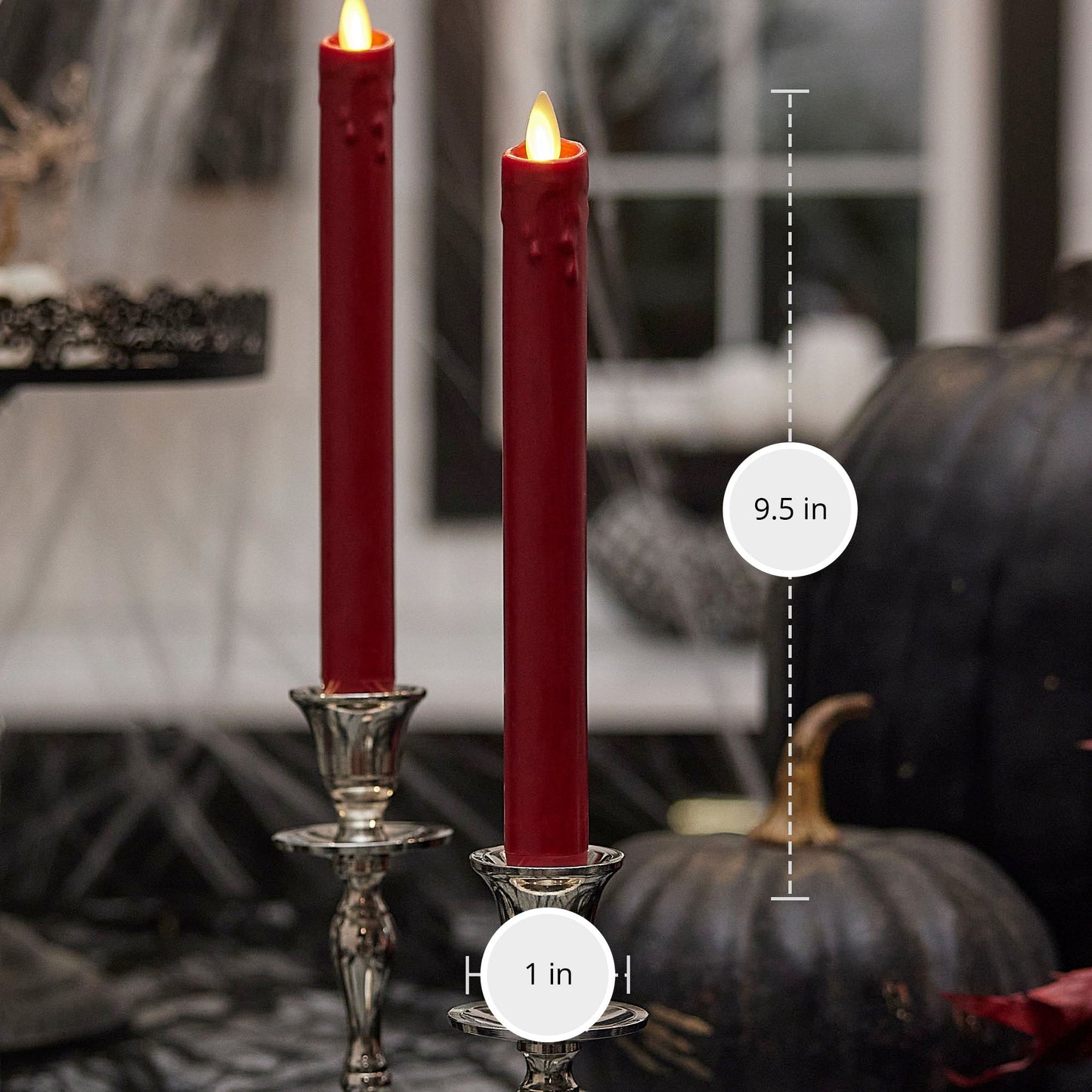 Burgundy Wax Drip Flameless Candle Tapers - Set of 2