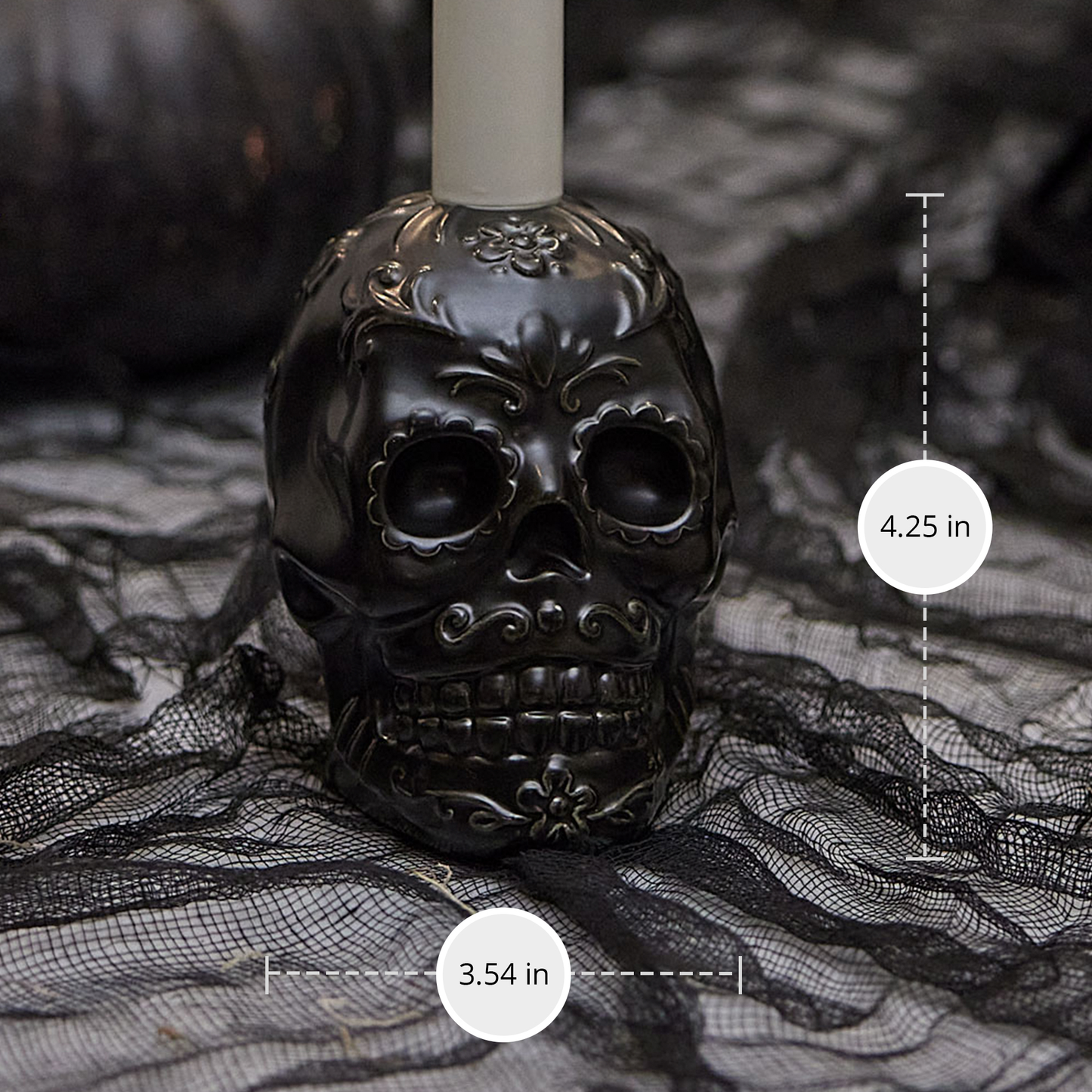 Black Day of the Dead Skull Taper Holder