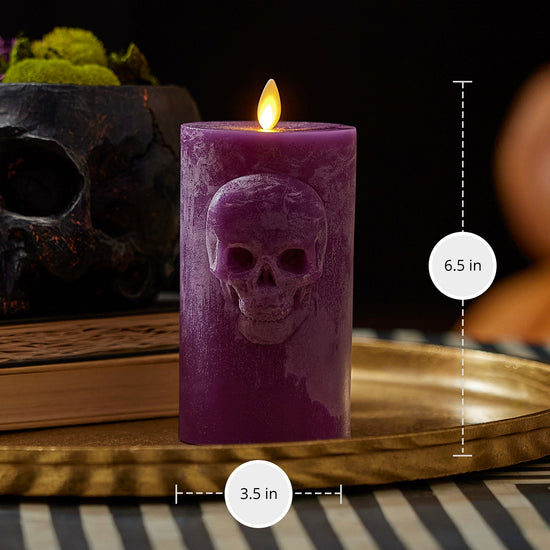 Imperial Purple Chalky Flameless Candle Skull Pillar