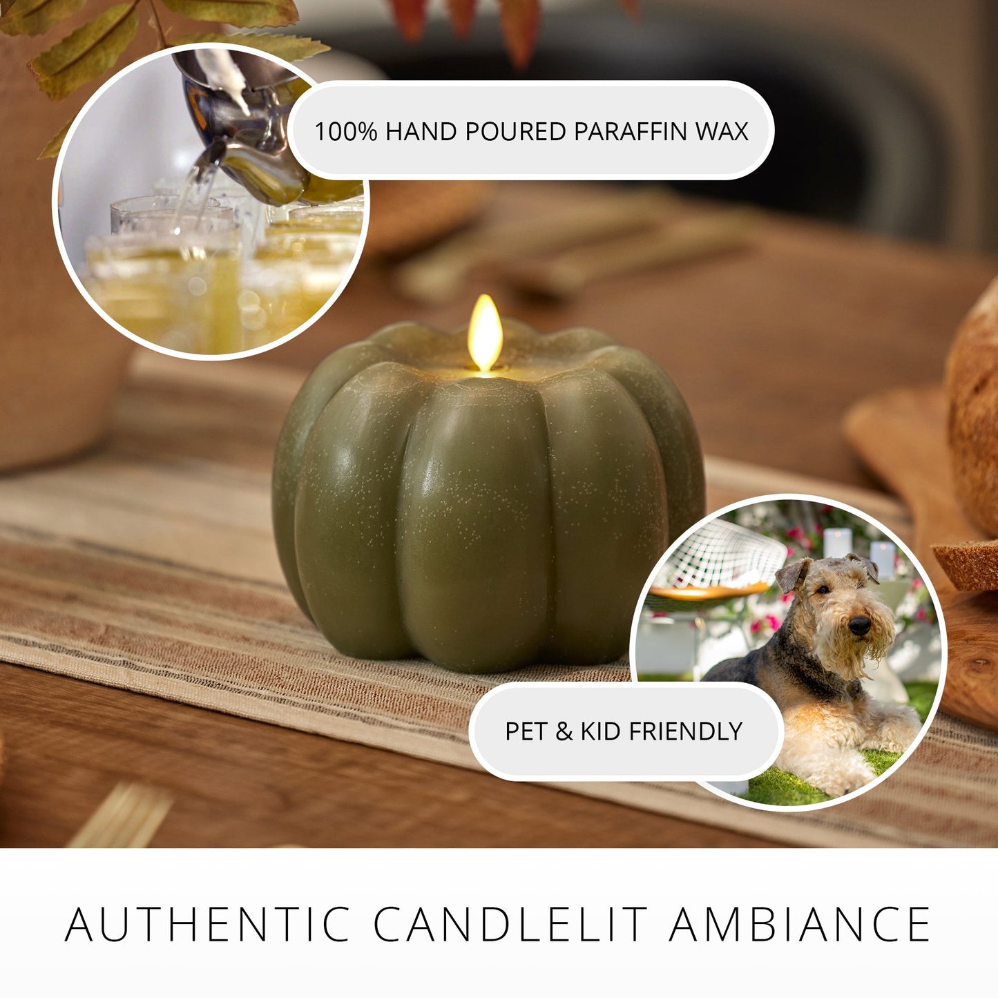 Loden Green Chalky Flameless Candle Pumpkin