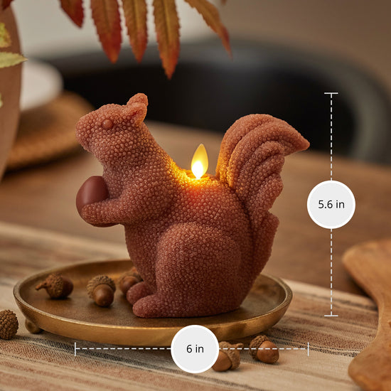 Studded Chestnut Brown Flameless Candle Squirrel