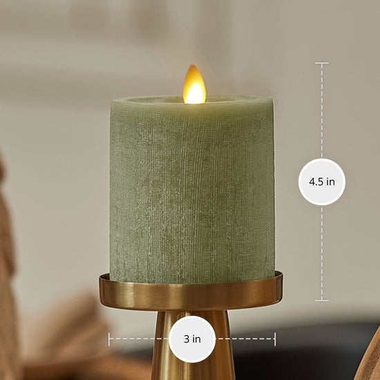 Loden Green Chalky Linen Flameless Candle Pillar