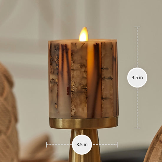 Ivory Embedded Birch and Twigs Flameless Candle Pillar