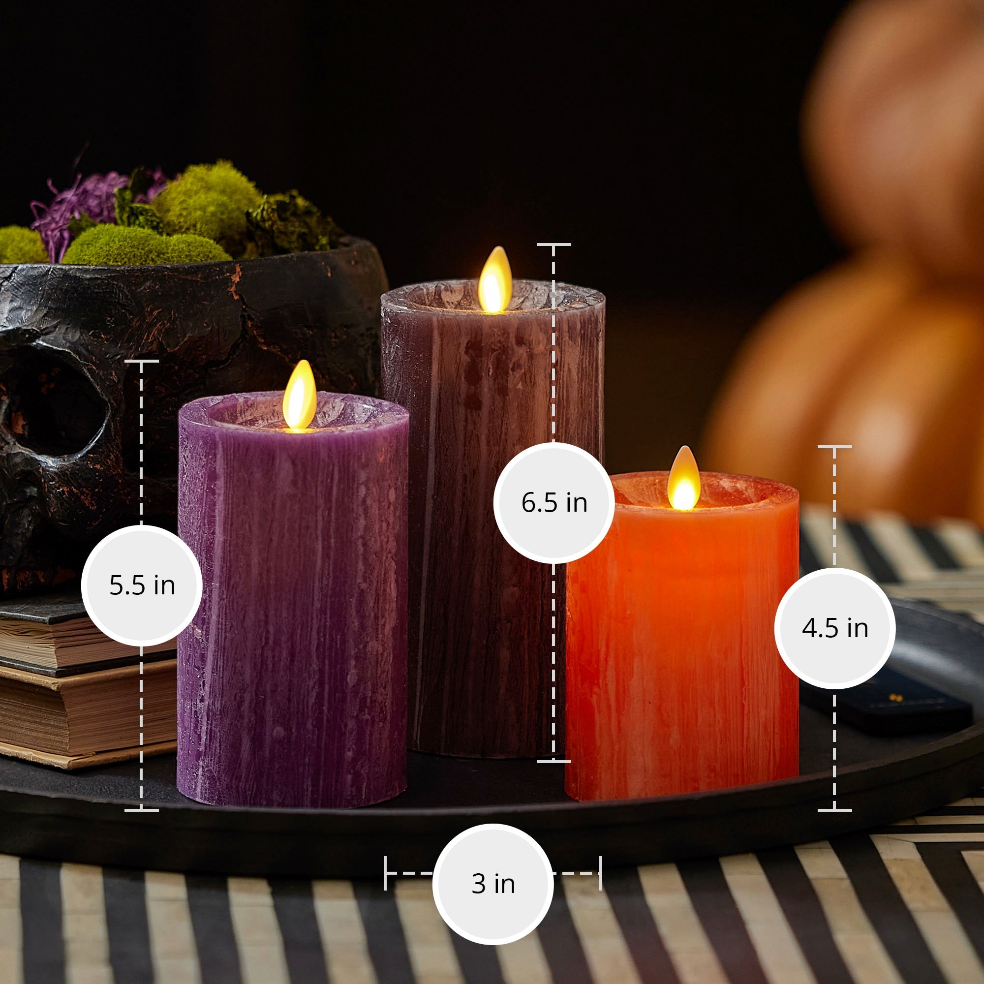 Halloween Selenite Pillars with Remote - Set of 3