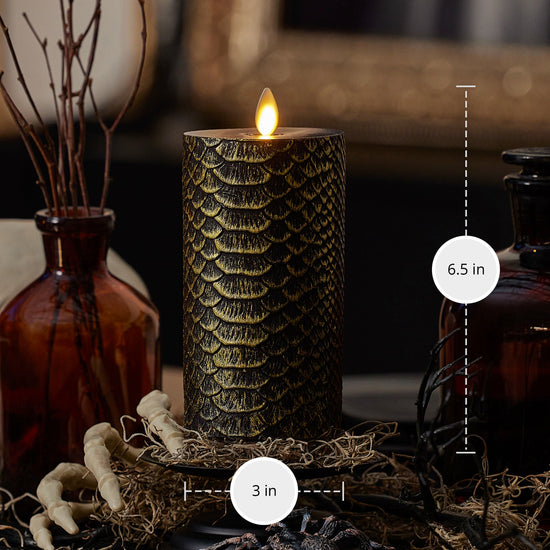 Black and Gold Snakeskin Flameless Candle Pillar