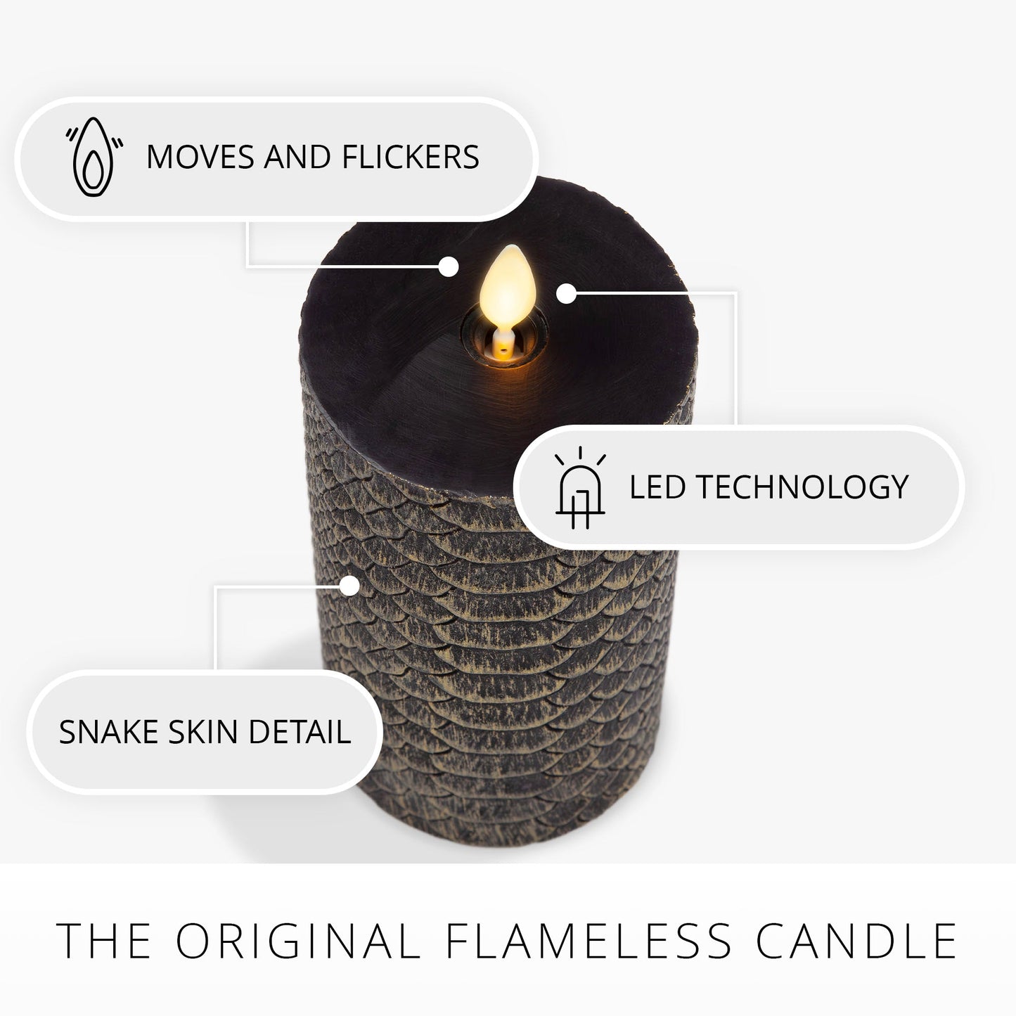 Black and Gold Snakeskin Flameless Candle Pillar