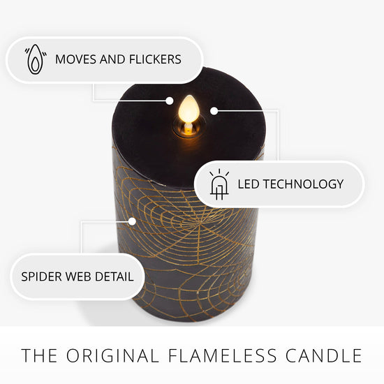 Black and Gold Spider Web Flameless Candle Pillar