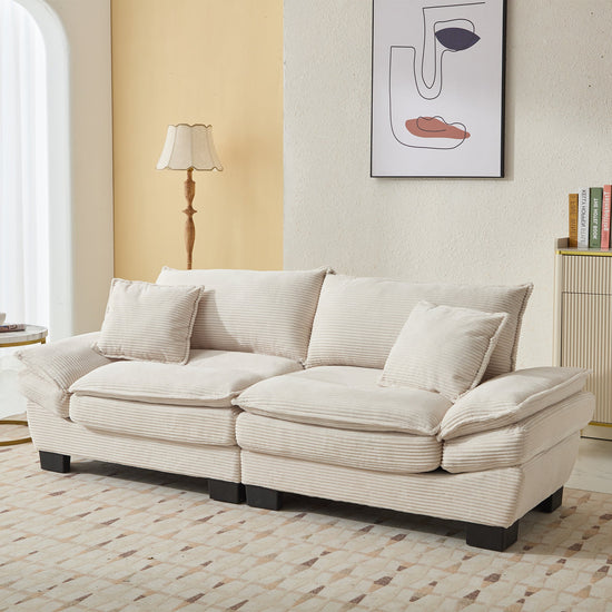 Walker Edison | Corduroy Loveseat Sofa with Pillows Beige