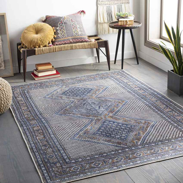 Limmen Traditional Washable Rug, Navy