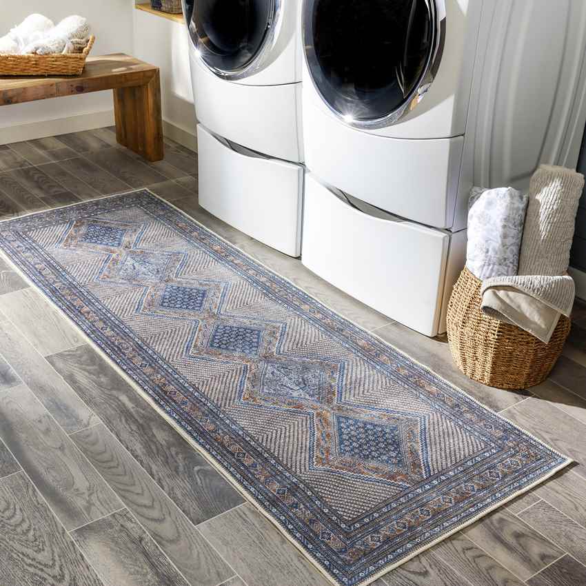 Limmen Traditional Washable Rug, Navy