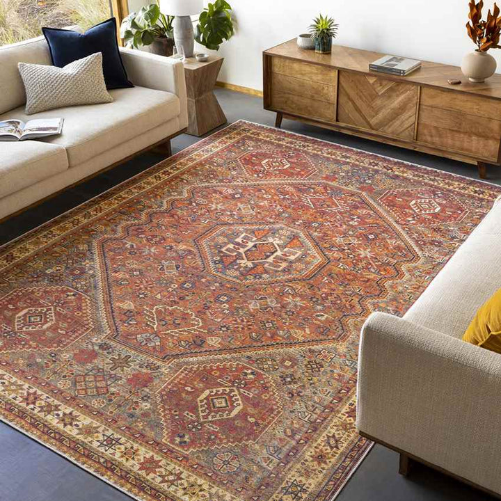 West Brooklyn Traditional Washable Rug, Burnt Orange