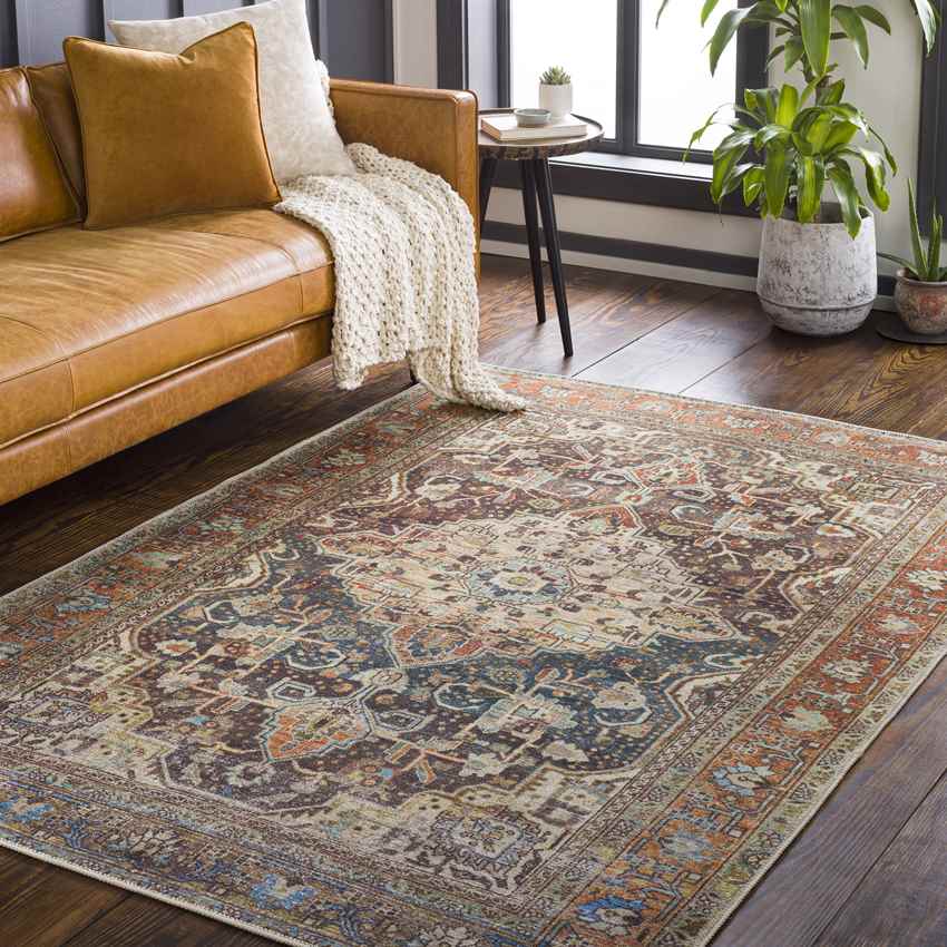 West Frankfort Traditional Washable Rug, Pecan