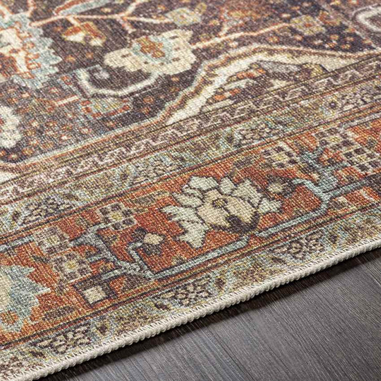 West Frankfort Traditional Washable Rug, Pecan