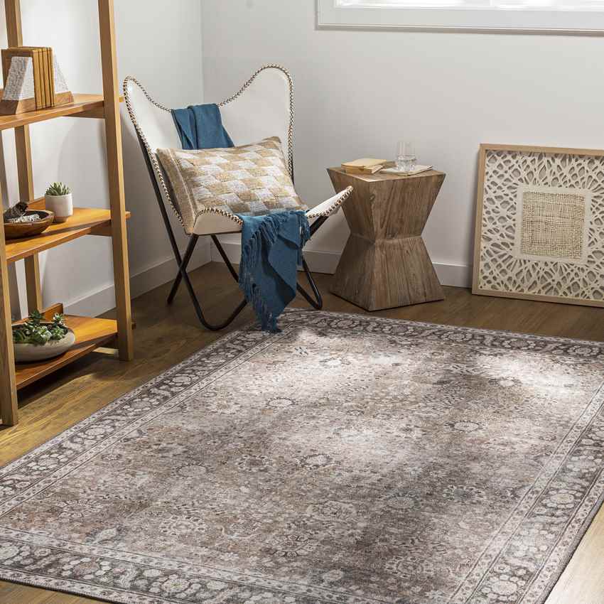 Long Beach Traditional Washable Rug, Brown