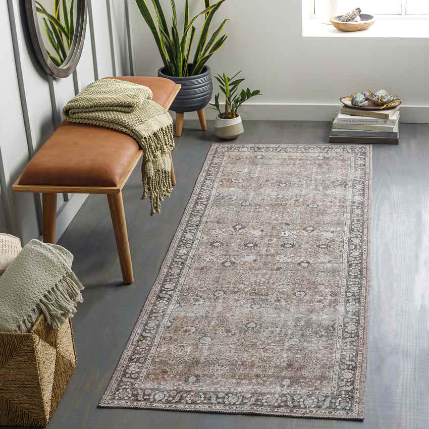 Long Beach Traditional Washable Rug, Brown